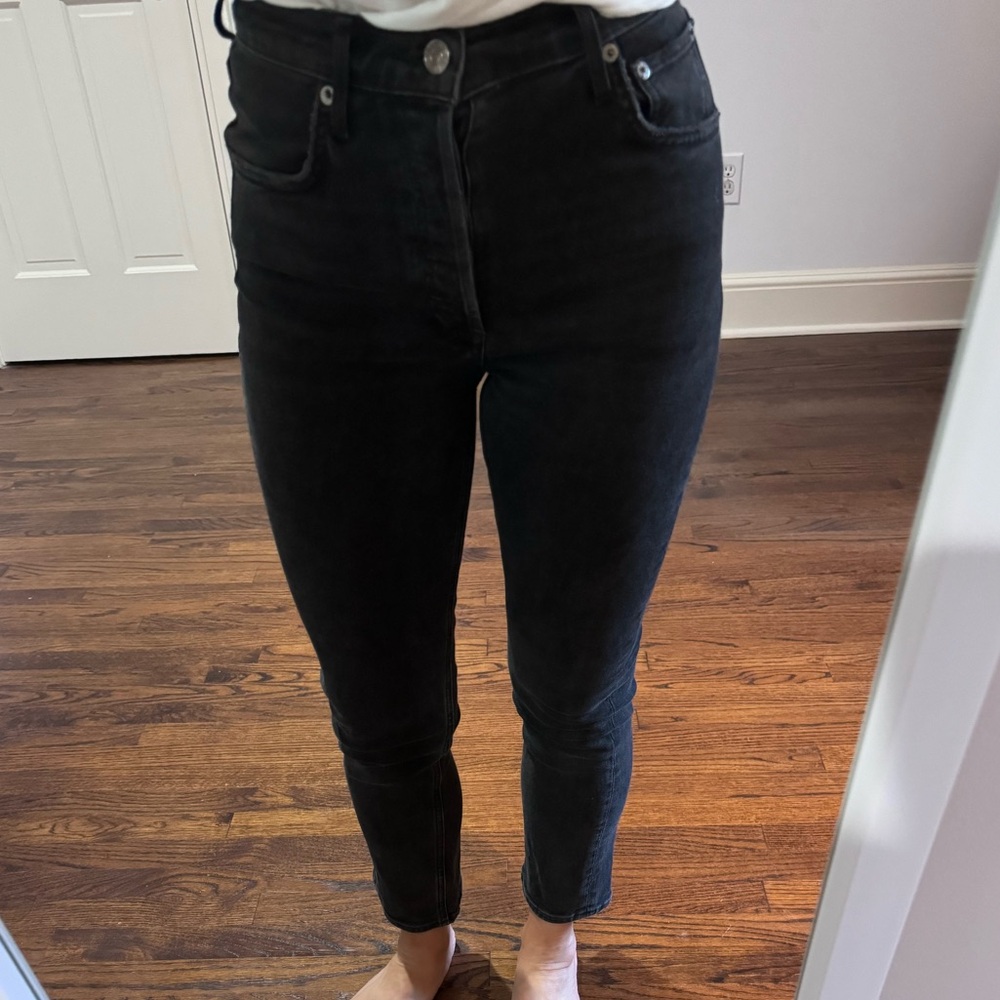 Agolde Riley High Rise Cropped Black Jeans